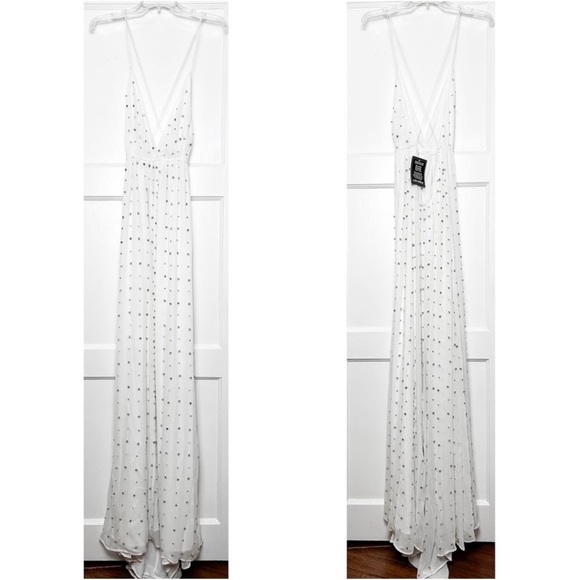 NWT RETROFETE Silk Crystal Embellished Open Back Sleeveless Plunge V-Neck Gown S - Picture 6 of 10